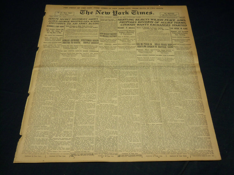 1918 JANUARY 26 NEW YORK TIMES - HERTLING REJECTS WILSON PEACE AIMS - NT 7936