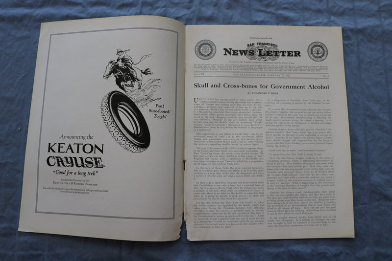 1927 JAN 22 SAN FRANCISCO NEWS LETTER MAGAZINE - PACIFIC AUTO SHOW - ST 5509I