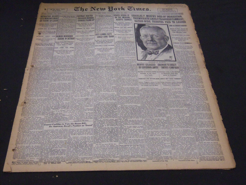1924 APRIL 26 NEW YORK TIMES - CHARLES MURPHY DIES OF INDIGESTION - NT 5078