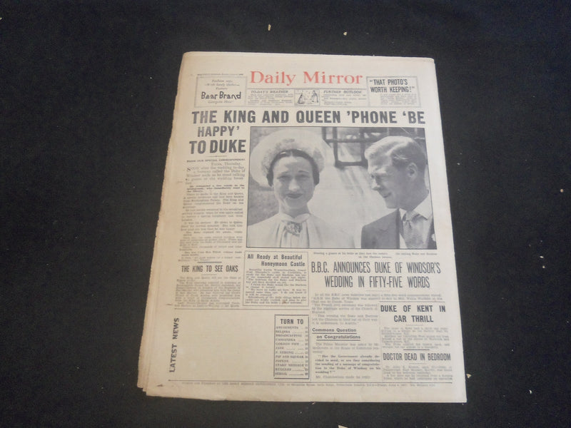 1937 JUNE 4 DAILY MIRROR NEWSPAPER - LONDON - DUKE & DUCHESS OF WINDSOR- NP 5754