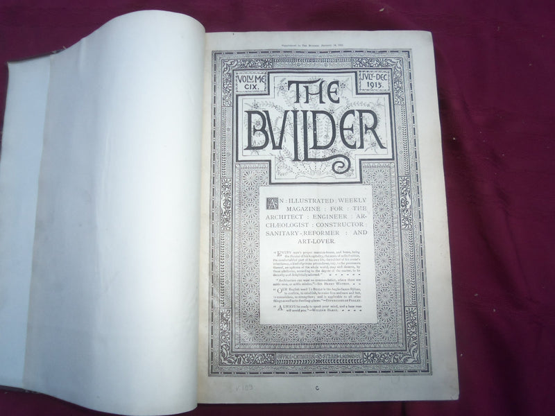 1915 JULY-DECEMBER THE BUILDER U. K. MAGAZINE BOUND VOLUME - FOLD OUTS- C 56