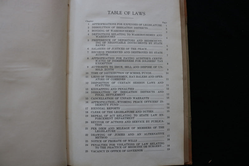 1933 SESSION LAWS OF WYOMING HARDCOVER BOOK - KD 9791