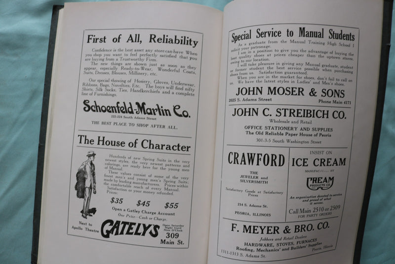 1920-1922 THE MANUAL-TRAINING H.S. PEORIA YEARBOOKS- LOT OF 2- SOFTCOVER- K 3346
