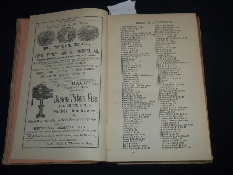 1869 WORCESTER DIRECTORY BY HENRY J. HOWLAND - MAP - KD 81U
