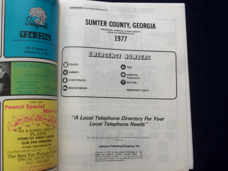 1977 SUMTER COUNTY, GEORGIA DIRECTORY - SOFTCOVER - JIMMIE CARTER - SP 1534T