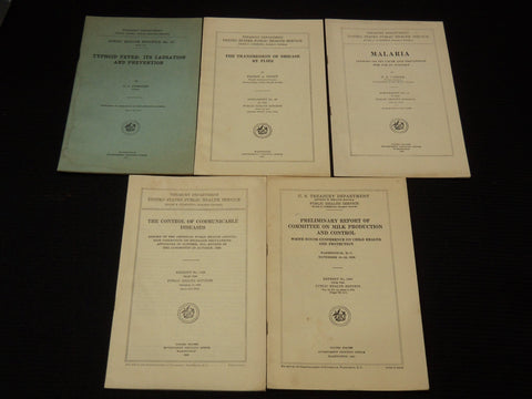 1916-1931 U. S. PUBLIC HEALTH BULLETINS LOT OF 5 - MALARIA - TYPHOID - K 2026