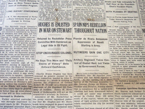 1929 JANUARY 30 NEW YORK TIMES - HUGHES IS ENLISTED IN WAR ON STEWART - NT 6622