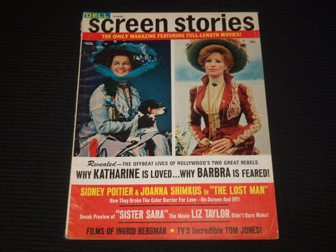 1969 AUGUST SCREEN STORIES MAGAZINE - KATHERINE HEPBURN & STREISAND - E 12456