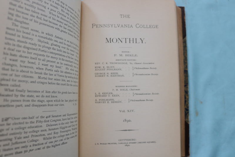 1877-1890 PENNSYLVANIA COLLEGE MONTHLY BOUND VOLUMES - LOT OF 7 - KD 9561