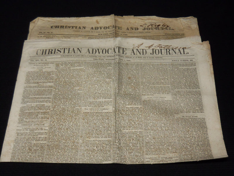 1835-1842 CHRISTIAN ADVOCATE AND JOURNAL NEWSPAPERS LOT OF 2 - NP 3879W