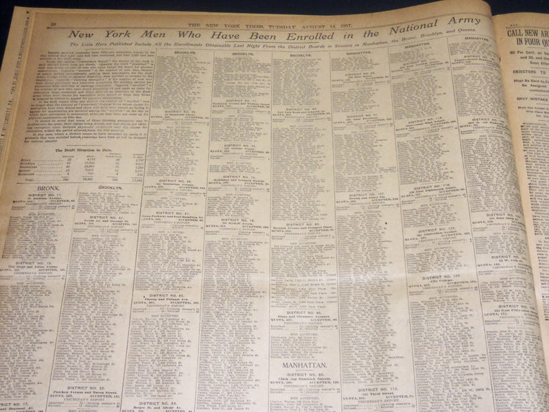 1917 AUGUST 14 NEW YORK TIMES NEWSPAPER - CROPSEY'S BOOM FIZZLES OUT - NT 8511