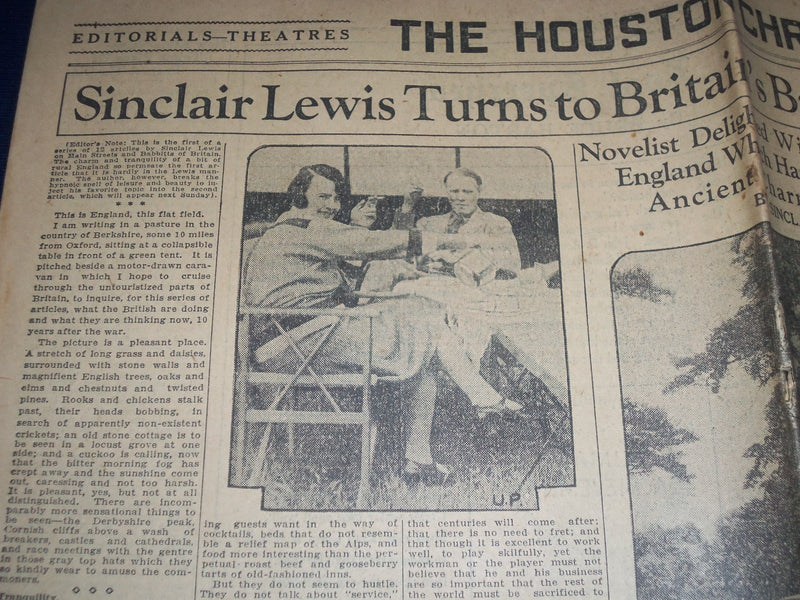 1928 JULY 15 HOUSTON CHRONICLE THEATRE SECTION - SINCLAIR LEWIS - NP 972O