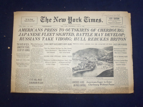 1944 JUNE 21 NEW YORK TIMES - AMERICANS PRESS TO OUTSKIRTS OF CHERBOURG- NP 6573