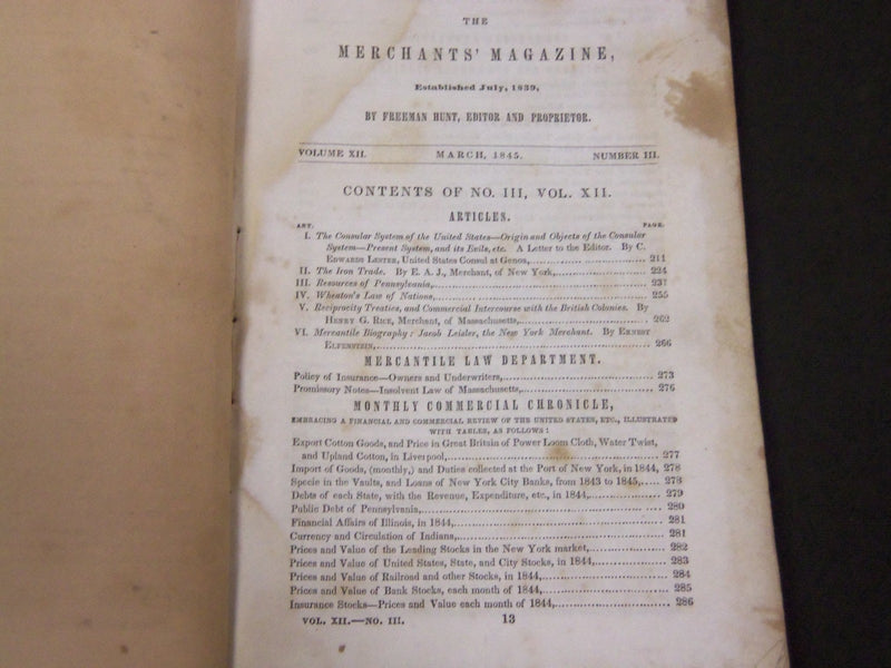 1845 HUNT'S MERCHANTS MAGAZINE AND COMMERCIAL REVIEW LOT OF 6 - WR 241N
