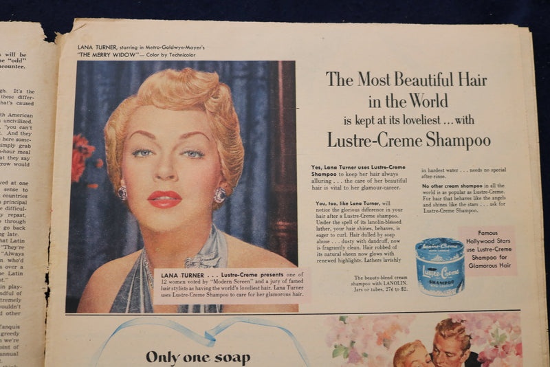 1952 JUNE 15 AMERICAN WEEKLY MAGAZINE - LANA TURNER AD - E 23231