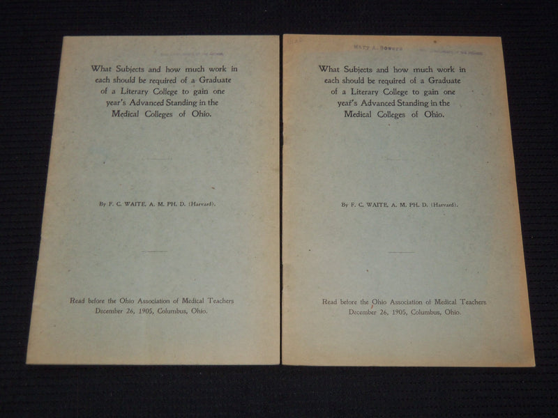 1905 MEDICAL COLLEGES OF OHIO BOOK BY F. C. WAITE LOT OF 2 - J 7443