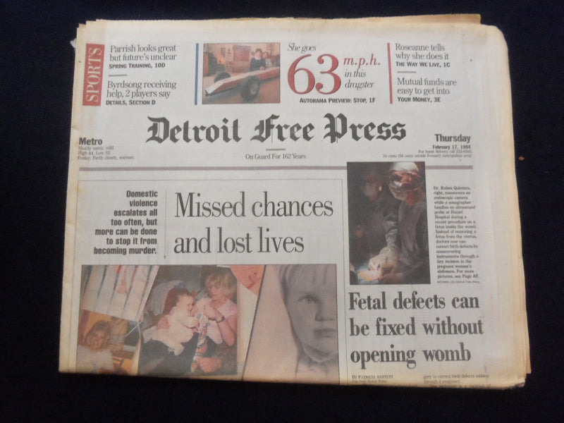 1994 FEB 17 DETROIT FREE PRESS NEWSPAPER - FETAL DEFECTS CAN BE FIXED - NP 7229