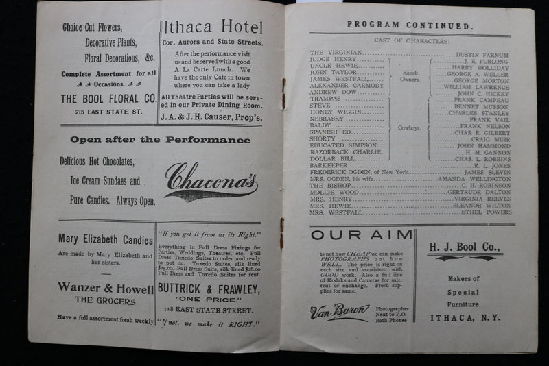 1906 APRIL 11 DUSTIN FARNUM IN THE VIRGINIA PROGRAM - LYCEUM THEATRE - K 1943
