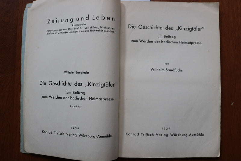 1939 DIE GESCHICHTE DES KINZIGTALER BY WILHELM SANDFUCHS - SOFTCOVER - K 3243