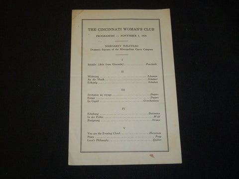 1934 NOVEMBER 1 CINCINNATI WOMAN'S CLUB PROGRAM - MARGARET HALSTEAD - J 5441