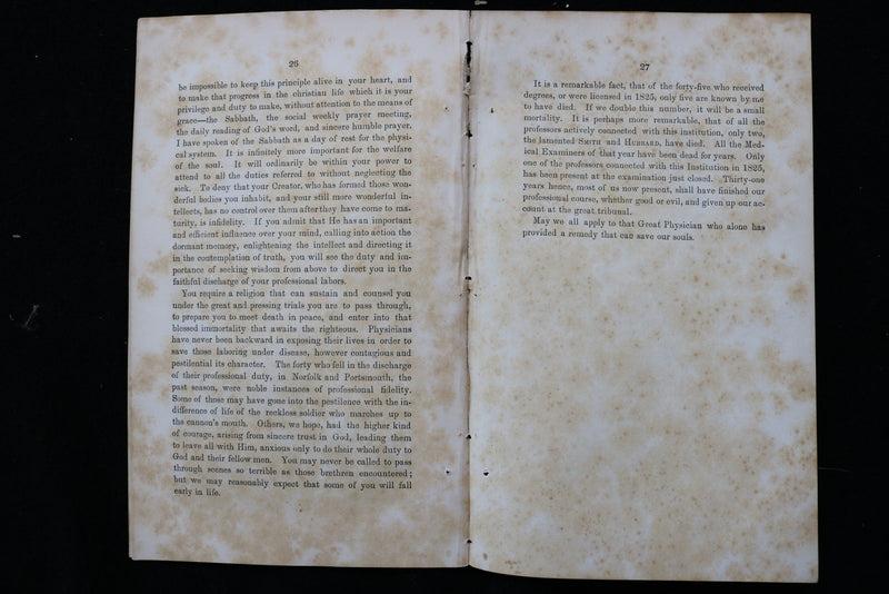 1856 YALE COLLEGE DOCTOR OF DEGREE IN MEDICINE ADDRESS SOFTCOVER BOOK - K 2892