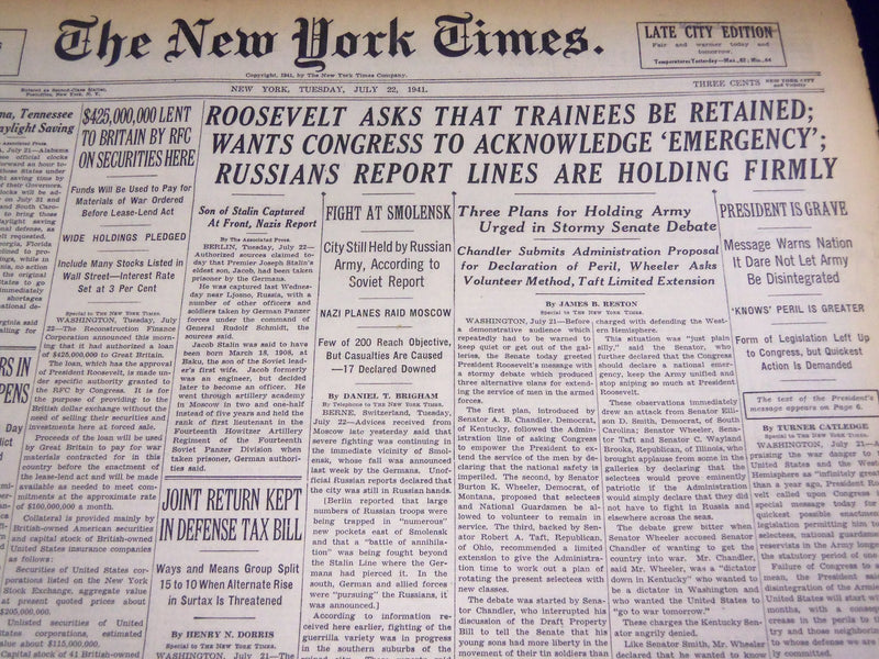 1941 JULY 22 NEW YORK TIMES - ROOSEVELT ASKS TRAINERS BE RETAINED - NT 1361