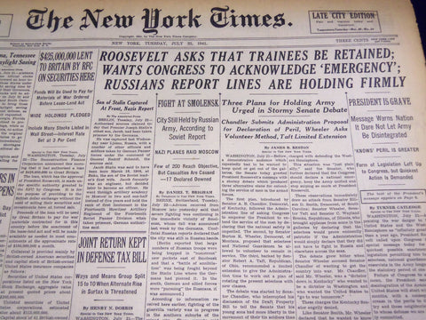 1941 JULY 22 NEW YORK TIMES - ROOSEVELT ASKS TRAINERS BE RETAINED - NT 1361