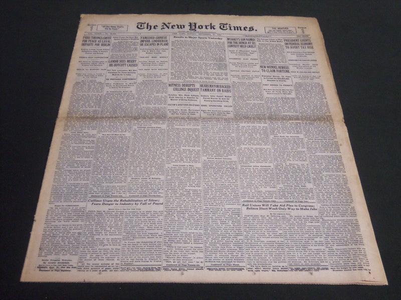 1931 SEPTEMBER 27 NEW YORK TIMES - FAMISHED CHINESE IMPERIL LINDBERGH - NT 6680