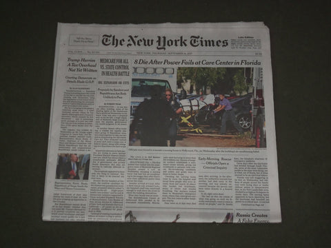 2017 SEPTEMBER 14 NEW YORK TIMES -8 DIE AFTER POWER FAILS AT FLORIDA CARE CENTER