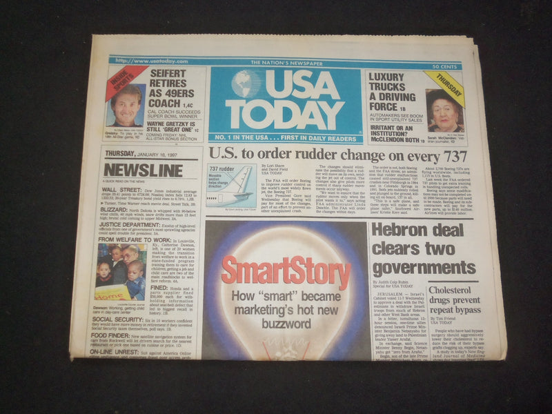1997 JANUARY 16 USA TODAY NEWSPAPER -HEBRON DEAL CLEARS TWO GOVERNMENTS- NP 7844