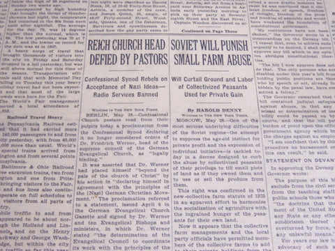 1939 MAY 29 NEW YORK TIMES - REICH CHURCH HEAD DEFIED BY PASTORS - NT 6848