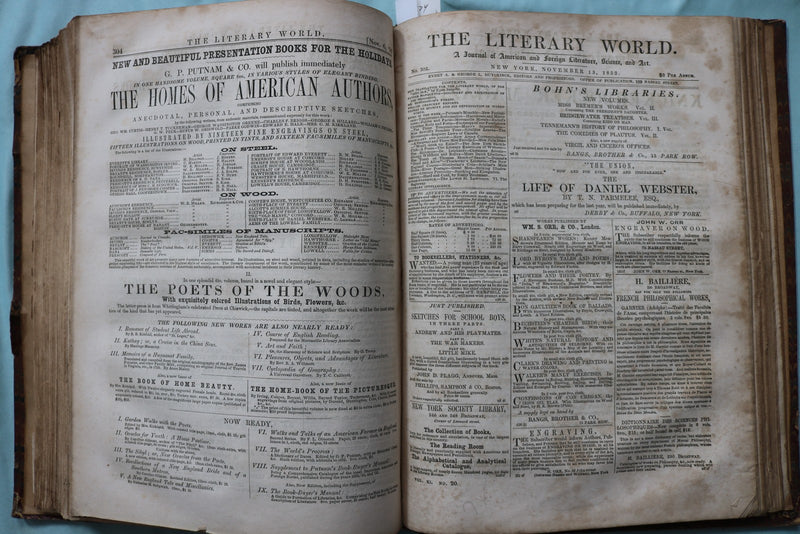 1852 JULY-DECEMBER THE LITERARY WORLD BOUND VOLUME - HAWTHORNE-WEBSTER - KD 9719