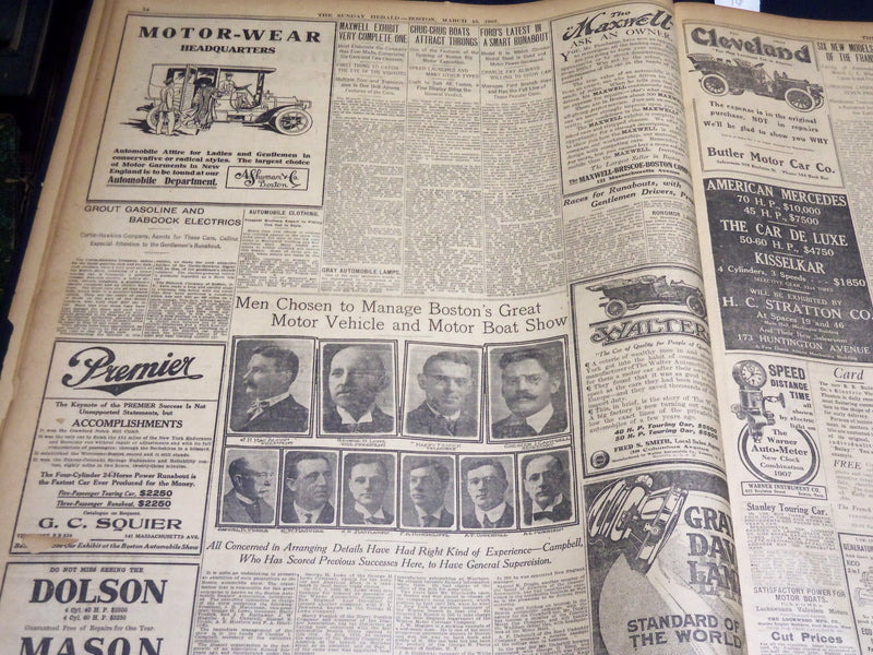 1907 MARCH 10 THE BOSTON HERALD - THOUSANDS AT AUTO SHOW'S FIRST NIGHT - BH 387