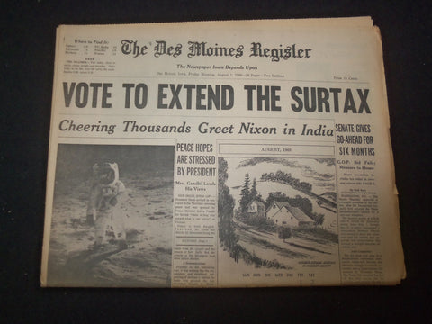 1969 AUGUST 1 THE DES MOINES REGISTER NEWSPAPER - A WALK ON THE MOON - NP 8047