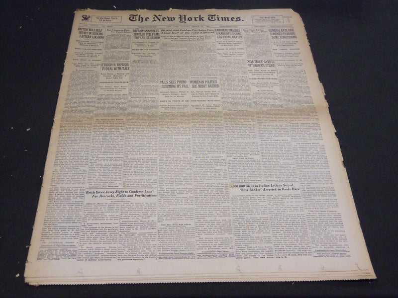 1935 MARCH 31 NEW YORK TIMES - ETHIOPIA REFUSES TO DEAL WITH ITALY - NT 4917