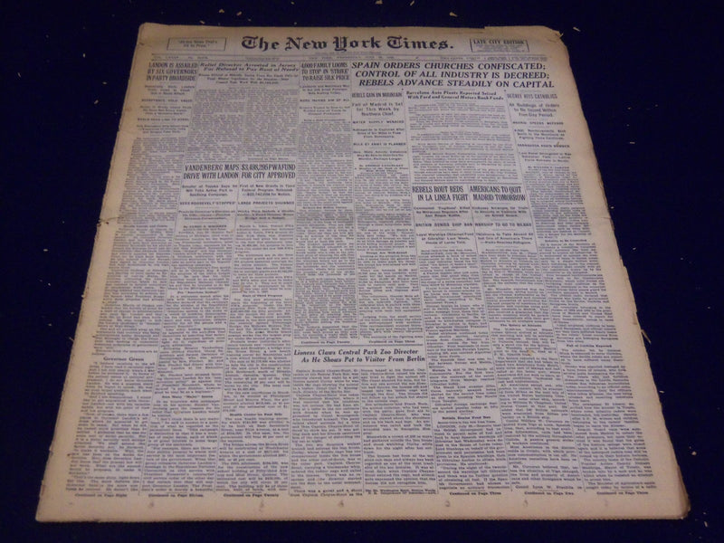 1936 JULY 29 NEW YORK TIMES - BARCELONA AUTO PLANTS REPORTED SEIZED - NT 2109