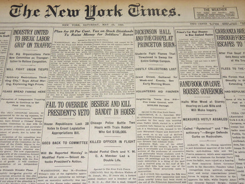 1920 MAY 15 NEW YORK TIMES - DICKINSON HALL AT PRINCETON BURNS - NT 8677