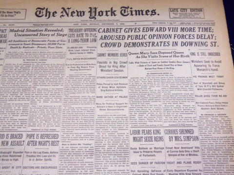1936 DEC 7 NEW YORK TIMES - CABINET GIVES EDWARD VIII MORE TIME - NT 2120