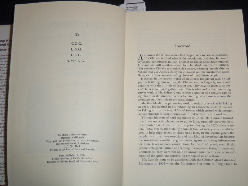1954 TING HSIEN A NORTH CHINA RURAL COMMUNITY BOOK BY SIDNEY GAMBLE - KD 5981B