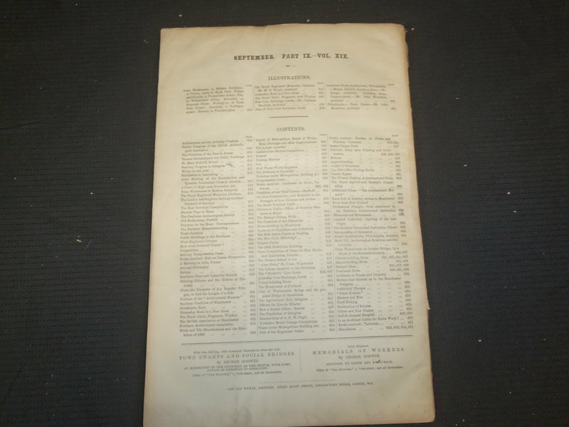 1861 SEPTEMBER THE BUILDER ARCHITECT MAGAZINE - 4 ISSUES ILLUSTRATIONS - ST 416N