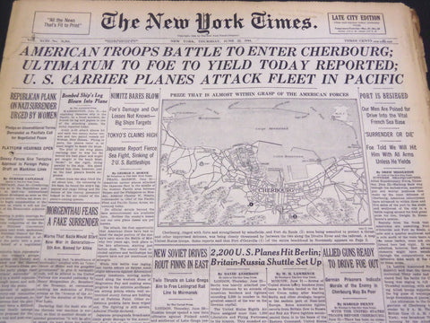 1944 JUNE 22 NEW YORK TIMES - AMERICAN TROOPS TO ENTER CHERBOURG - NT 4332