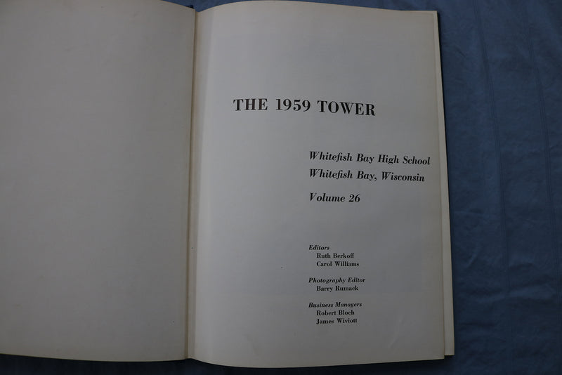 1959 TOWER WHITEFISH BAY HIGH SCHOOL YEARBOOK- WHITEFISH BAY, WISCONSIN- YB 3421