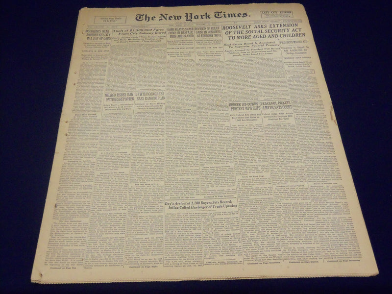 1939 JAN 17 NEW YORK TIMES - ROOSEVELT ASKS EXTENSION OF SOCIAL SECURITY- NT 446