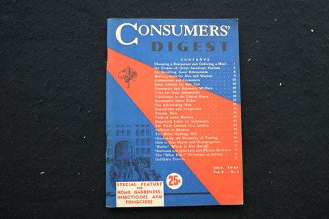 1937 JULY CONSUMERS' DIGEST MAGAZINE - INSECTICIDES AND FUNGICIDES COVER - K 381