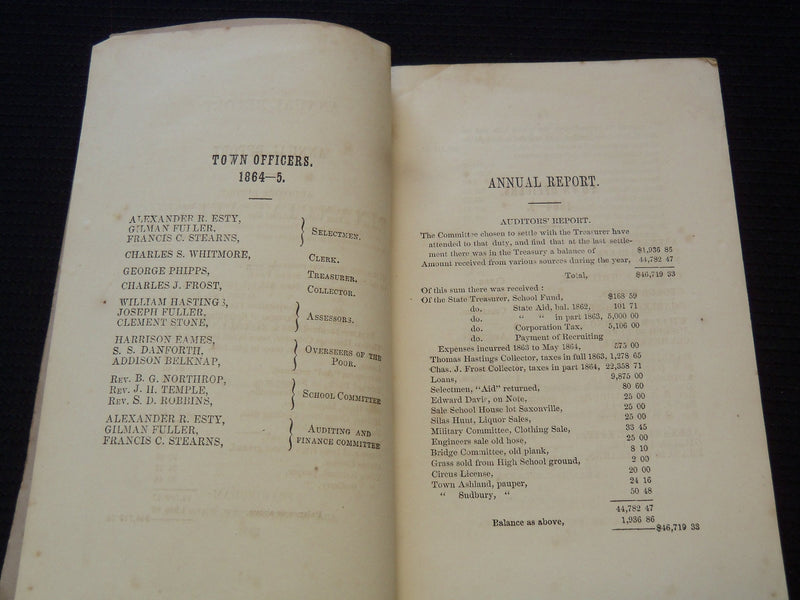 1864-1865 FRAMINGHAM ANNUAL REPORT OF THE FINANCIAL AFFAIRS - J 7264