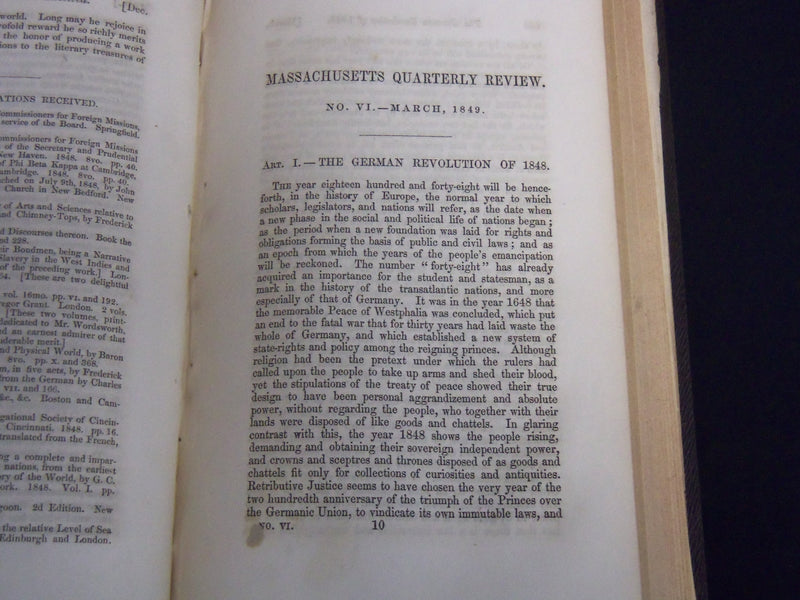 1849 THE MASSACHUSETTS QUARTERLY REVIEW BOUND VOLUME NO. 2 - KD 5633C