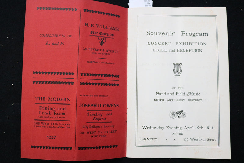 1911 BAND AND FIELD MUSIC - 94TH ARTILLERY DISTRICT SOUVENIR PROGRAM - K 2451