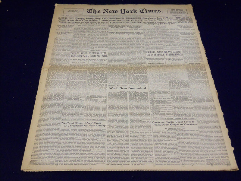 1946 JUNE 24 NEW YORK TIMES - DUMMY ATOMIC BOMB FALLS - NT 3130