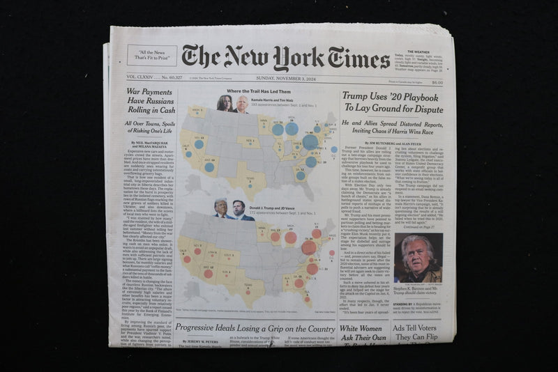 2024 NOVEMBER 3 NEW YORK TIMES-TRUMP USES '20 PLAYBOOK TO LAY GROUND FOR DISPUTE