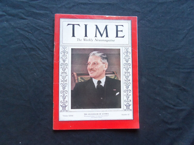 1938 MARCH 21 TIME MAGAZINE - AUSTRIA'S CHANCELLOR KURT VON SCHUSCHNIGG - T 603